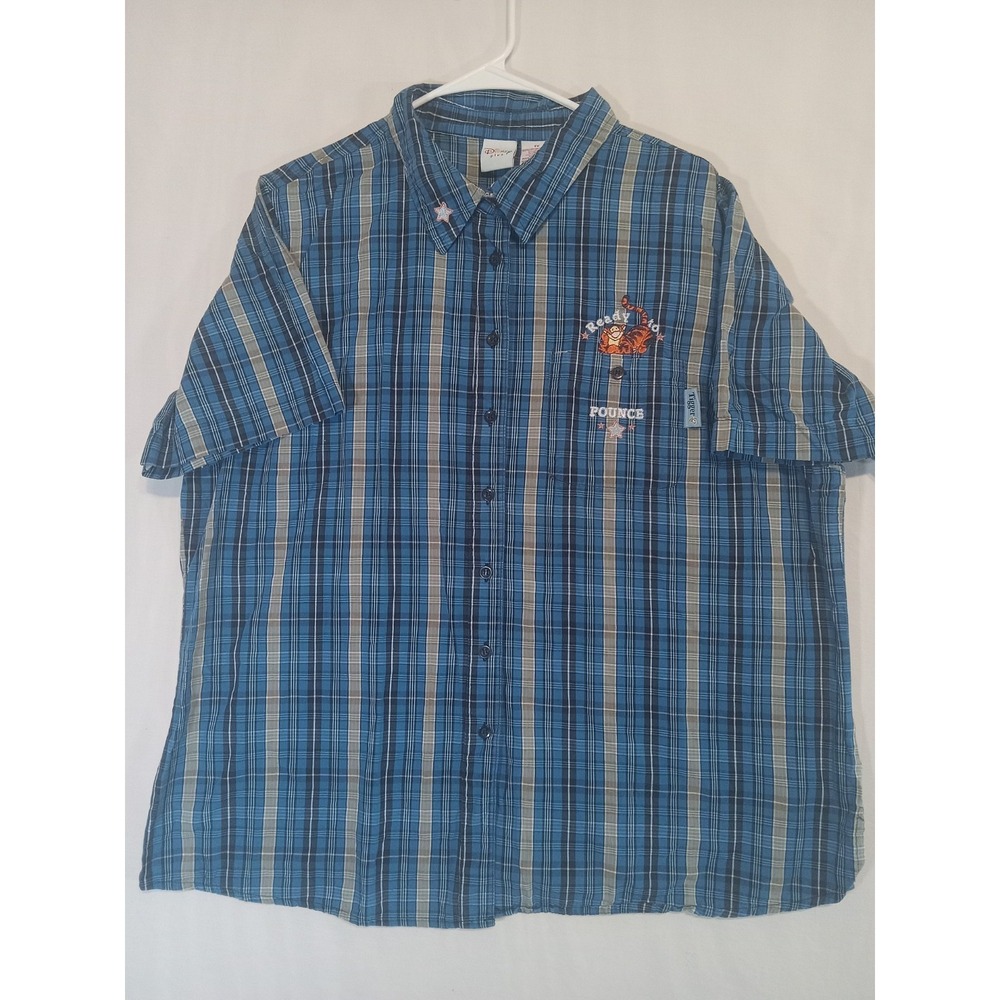 DISNEY PLUS COLLARED BLOUSE SHIRT BLUE PLAID SIZE 1X TIGGER